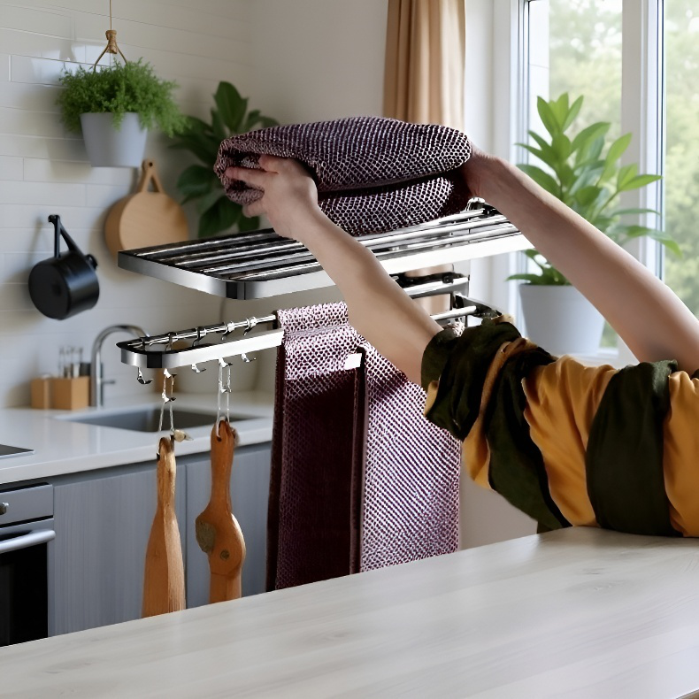 다용도 욕실 수납선반 스텐 펀치프리 접이식 목욕타월선반 다용도선반 스텐수납선반