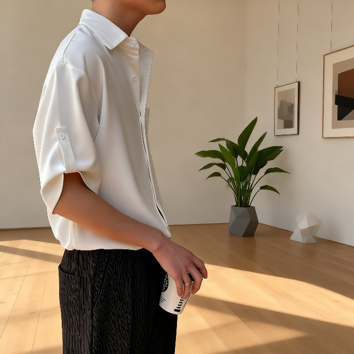 여름용 남성 아이스 실크 7부 소매 셔츠