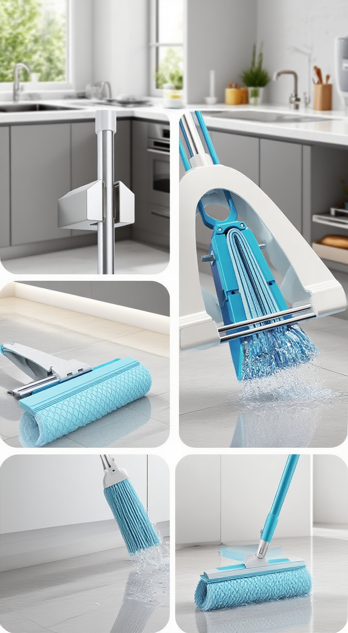 Detailní záběr na absorpční hlavu mopu