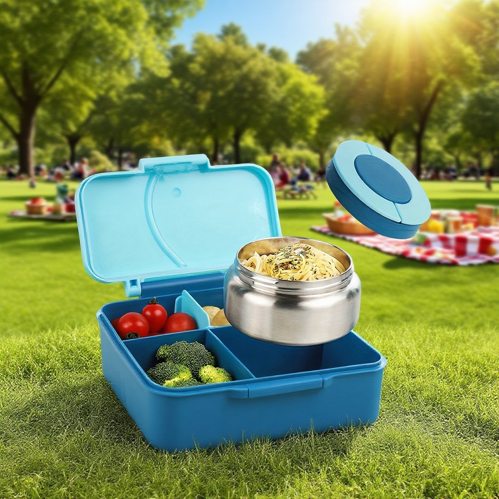 Plastic lunch box with stainless steel bowl
