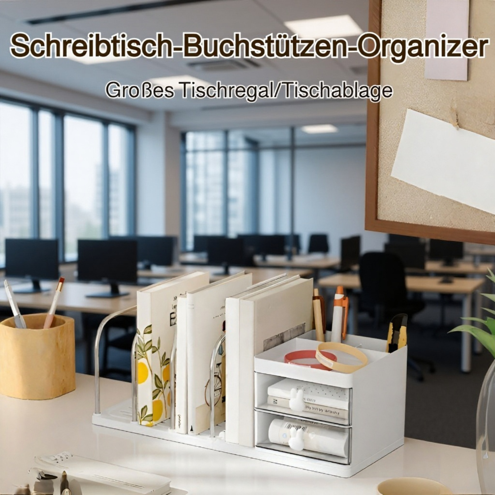 Regal für Bürobedarf und Schreibwaren mit Fächern