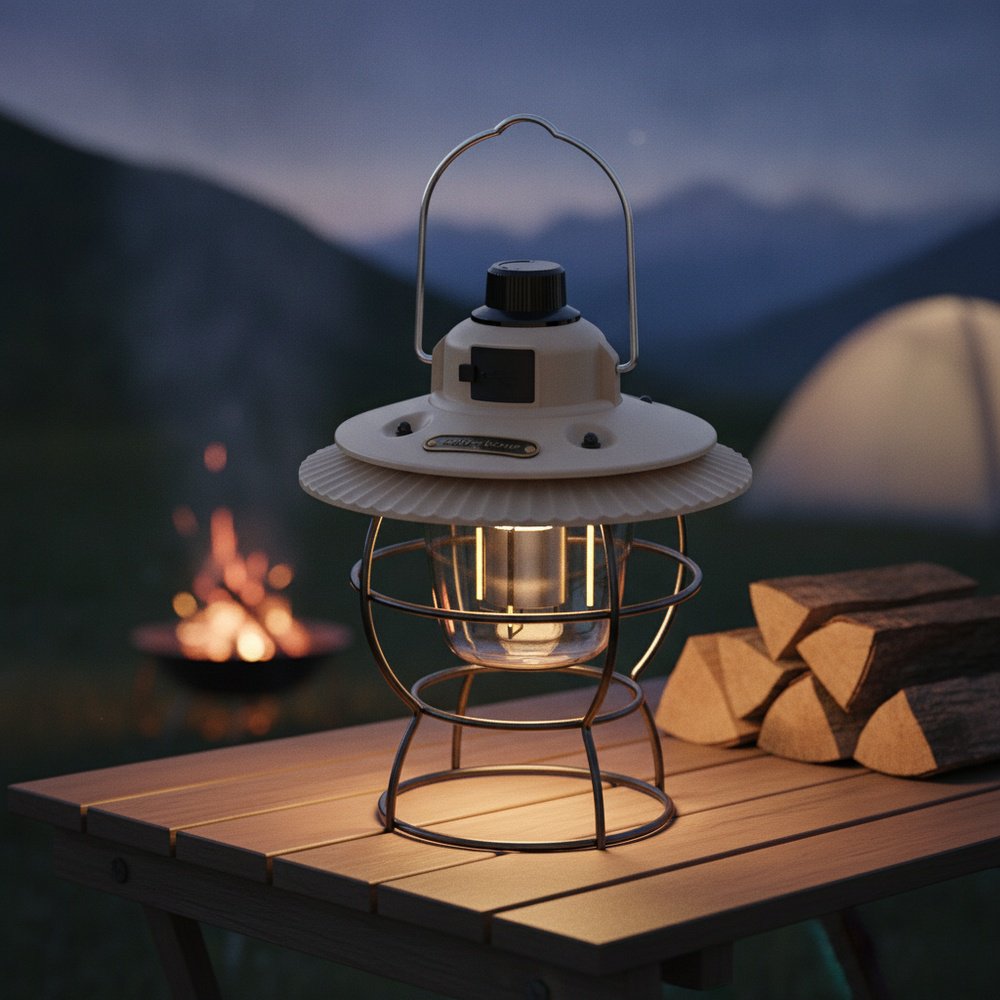 Lámpara de tienda retro recargable para exteriores, luz LED ambiental para camping