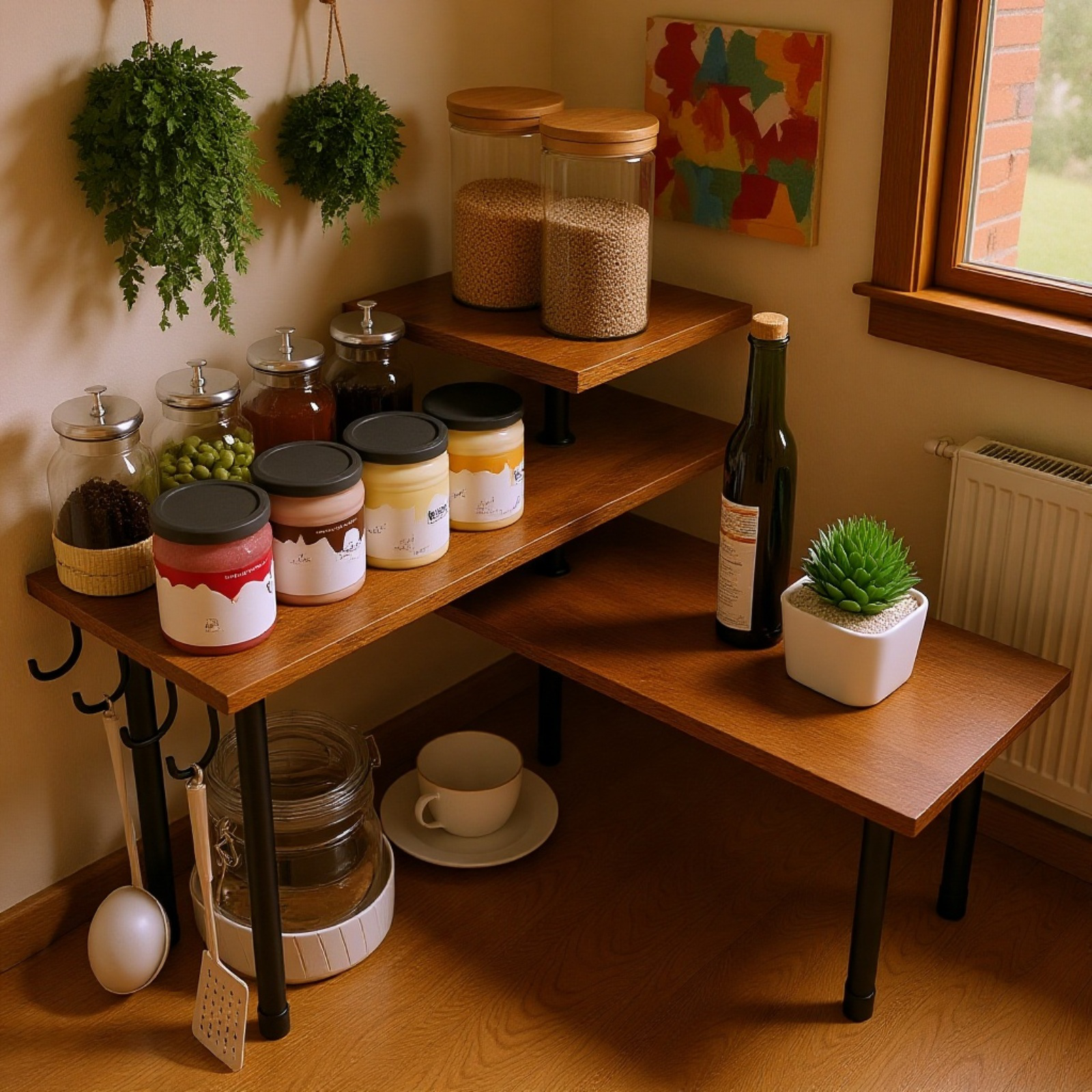 Organizador de esquina para baño con productos de higiene personal