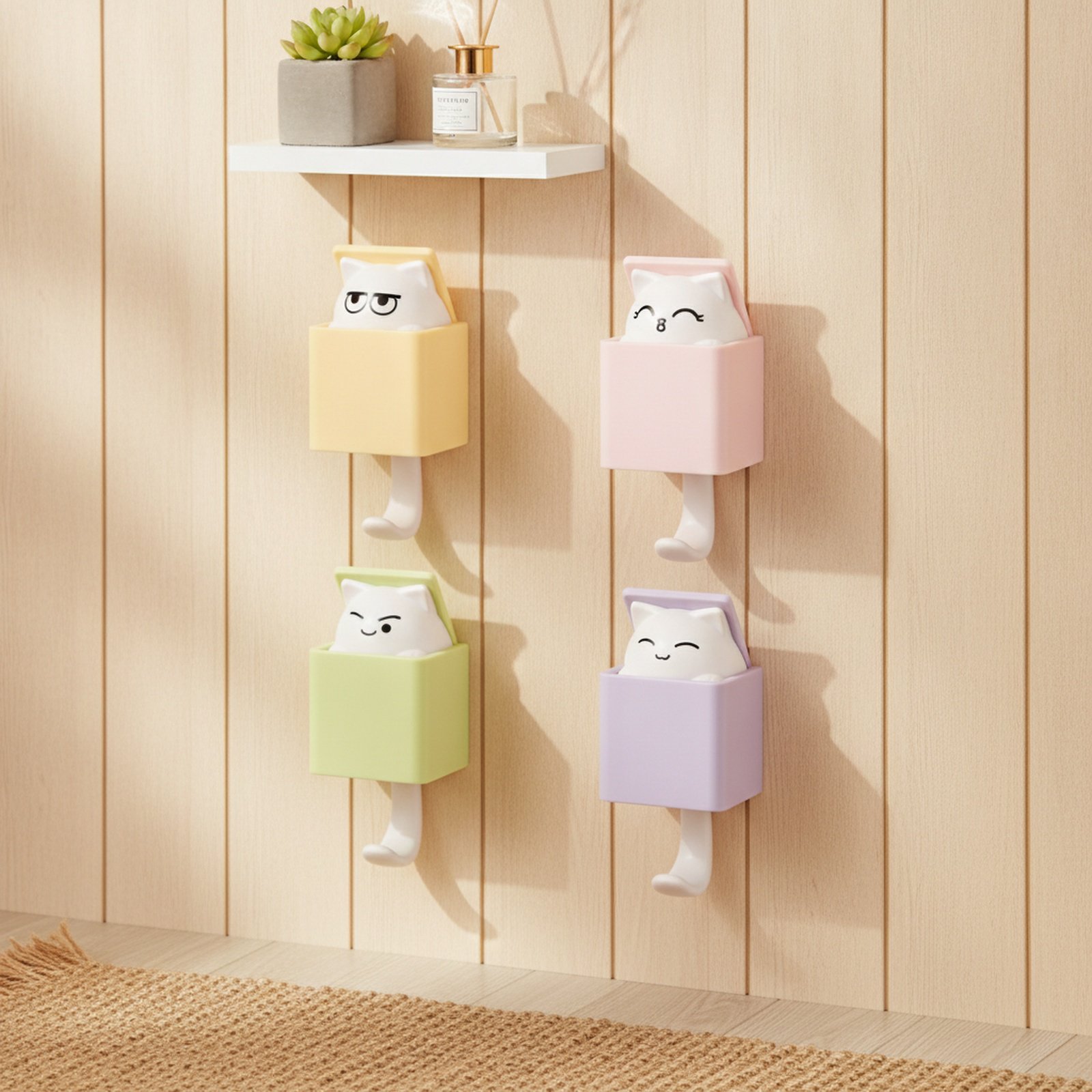 Gancho adhesivo de pared para gato, diseño telescópico y sin daños