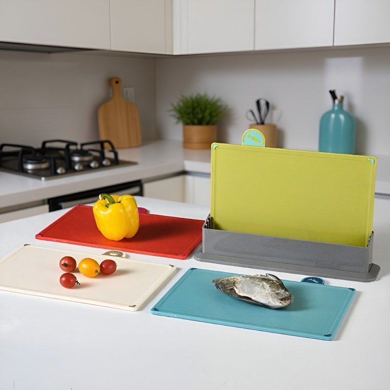 Closeup of textured surface on plastic chopping board