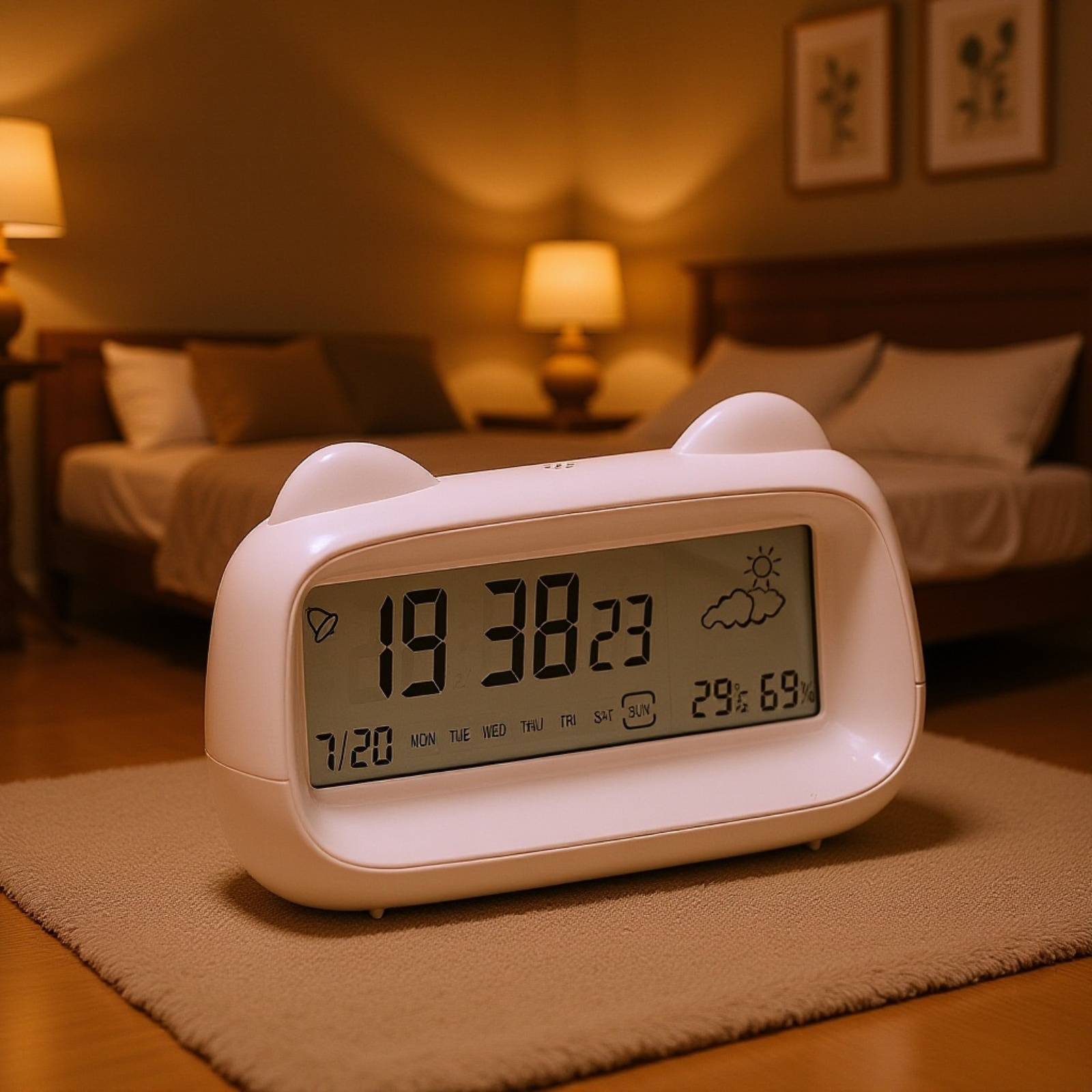 かわいい猫デザイン 子供用電子時計 スマートデジタル表示・卓上・夜光・充電式