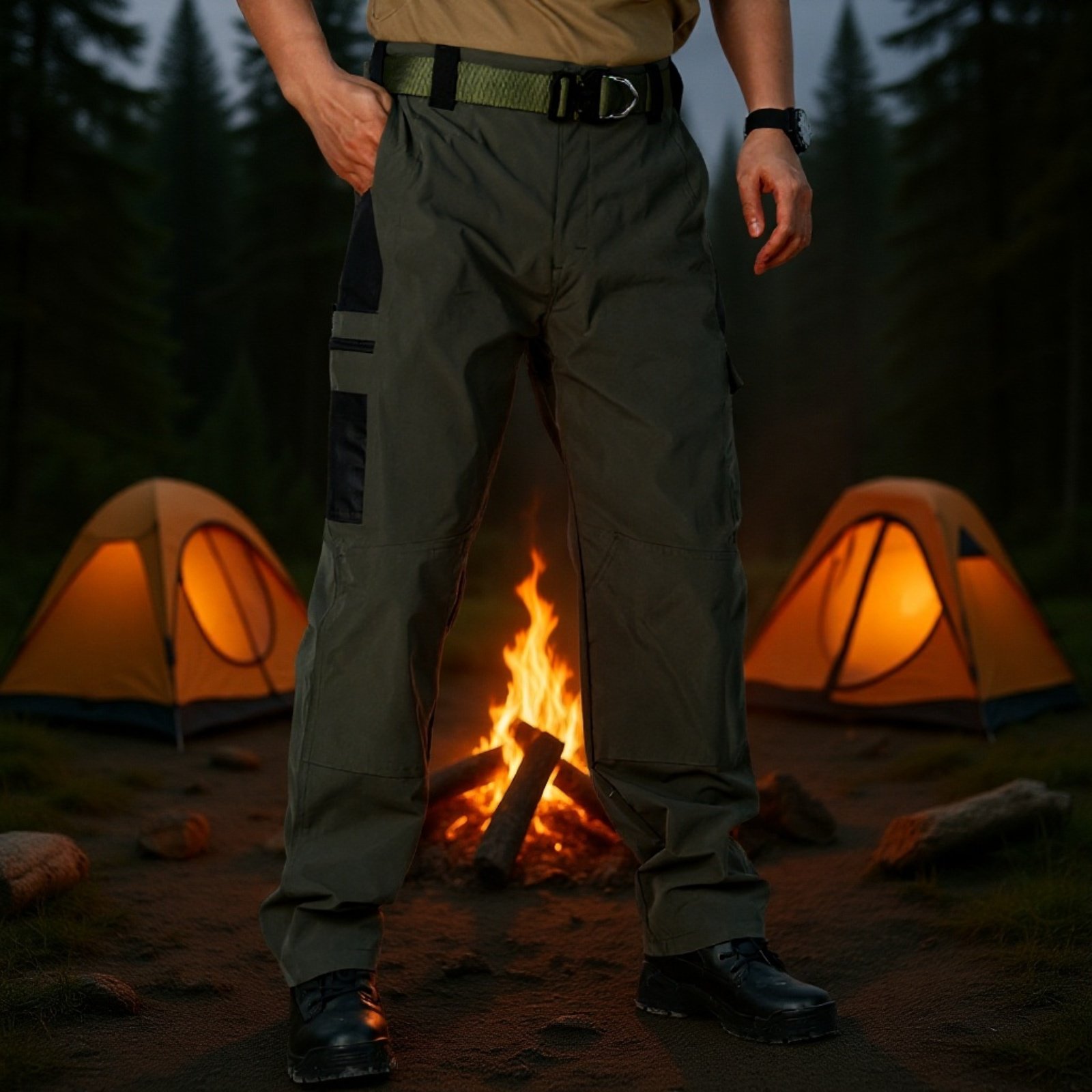 男性用多機能ポケット付き耐久性パンツ　ゆったり通気性ミリタリーパンツ