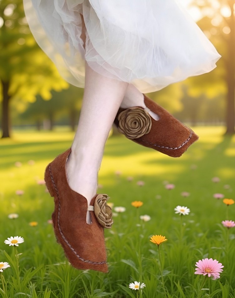 تفاصيل مقدمة مربعة لحذاء نسائي جلدي أنيق