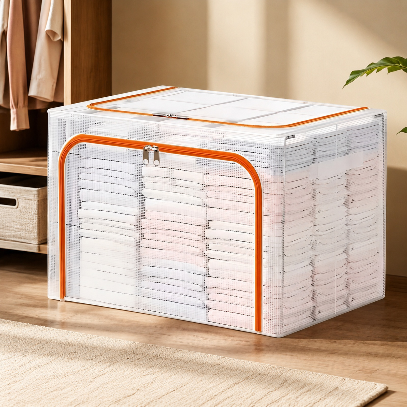 Regensichere transparente Aufbewahrungsbox mit Stahlrahmen