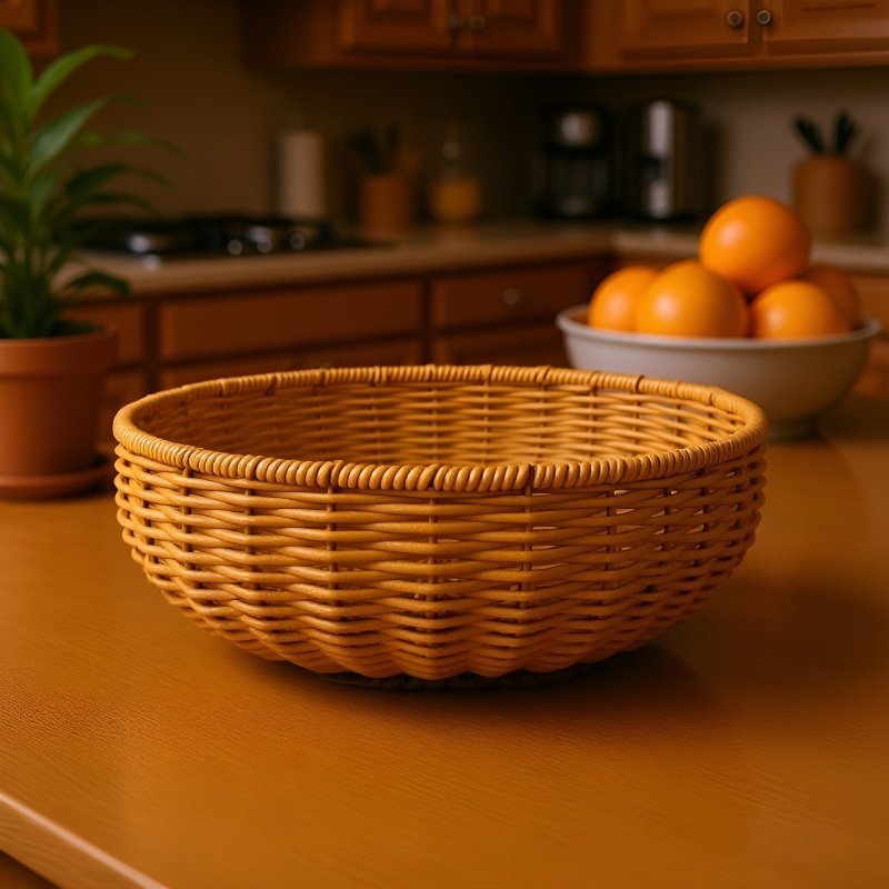 Round woven rattan fruit and vegetable storage basket