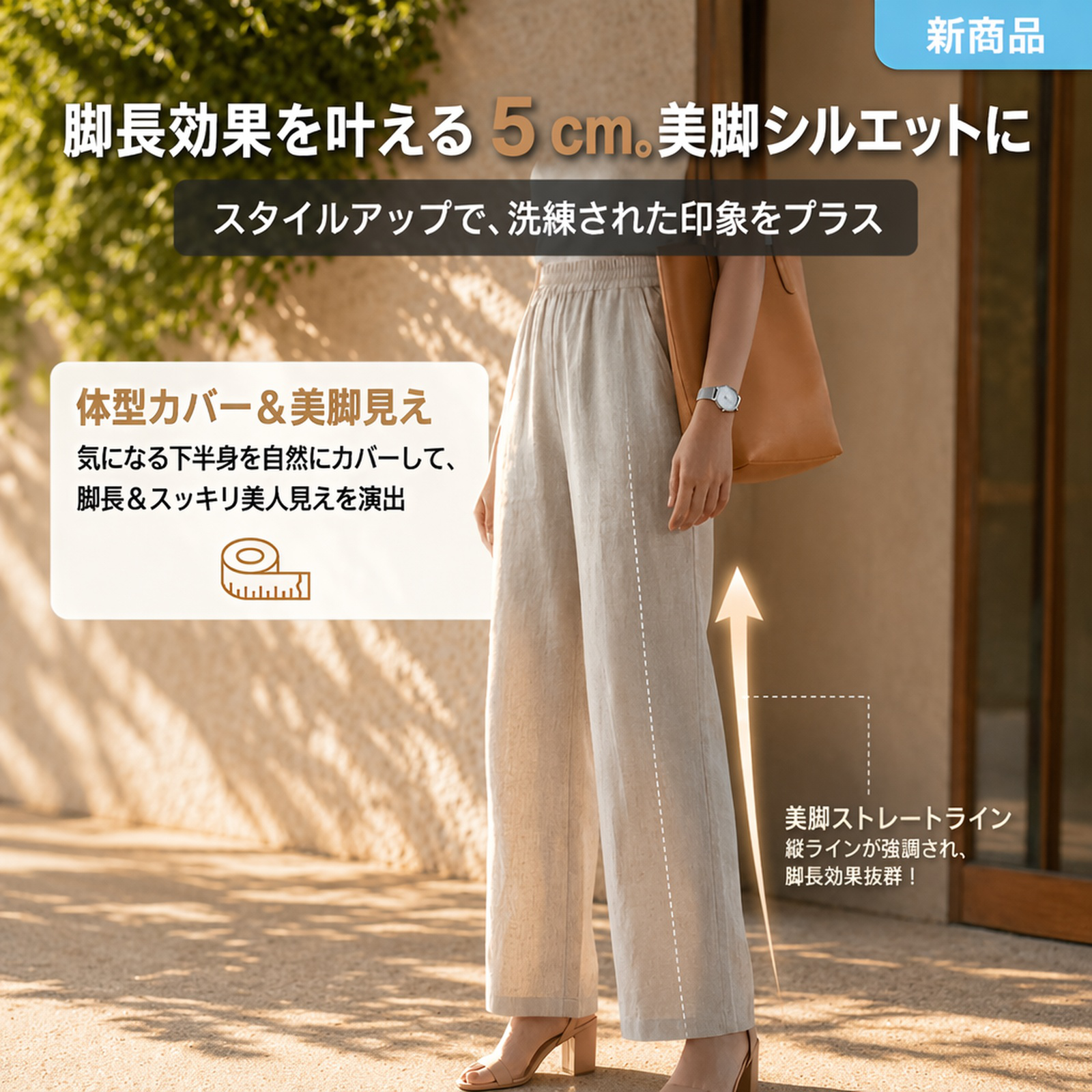 女性用ワイドレッグパンツは、通勤や普段使いに最適な万能スタイルで、春夏の装いにぴったりです。スタイルアップ効果があり、スリムに見せてくれるストレートレッグデザインです。