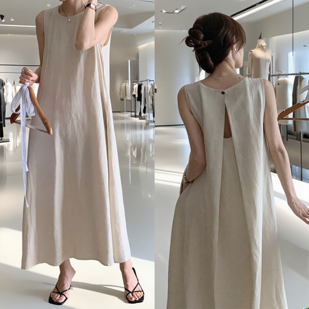 여 여름 햅번 원피스 블랙 등판 펀칭 민소매 롱스커트 시크 유니크 롱스커트