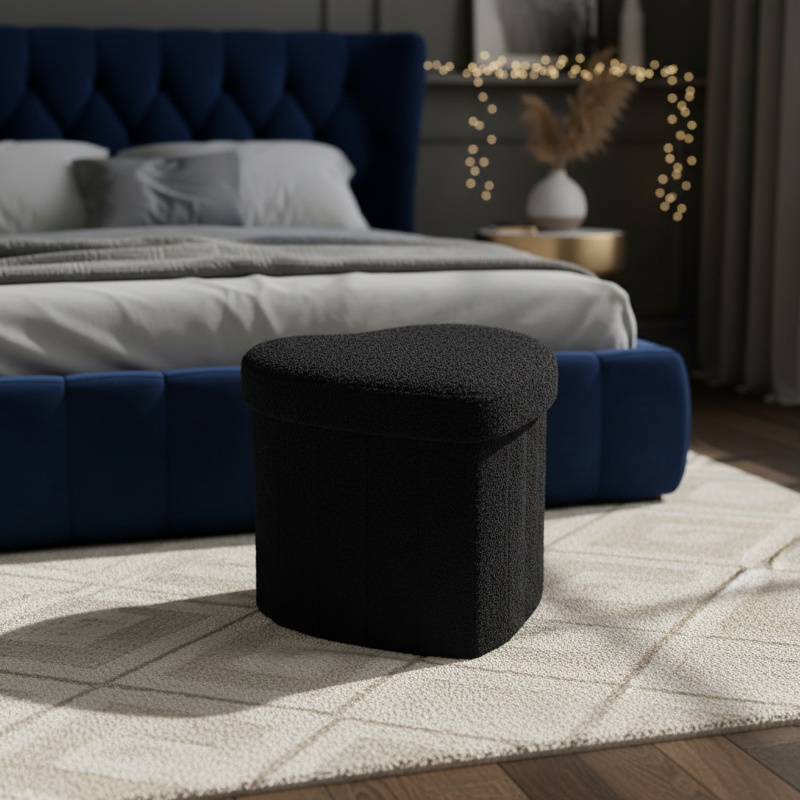 Taburete organizador en forma de corazón de peluche, ideal para el sofá