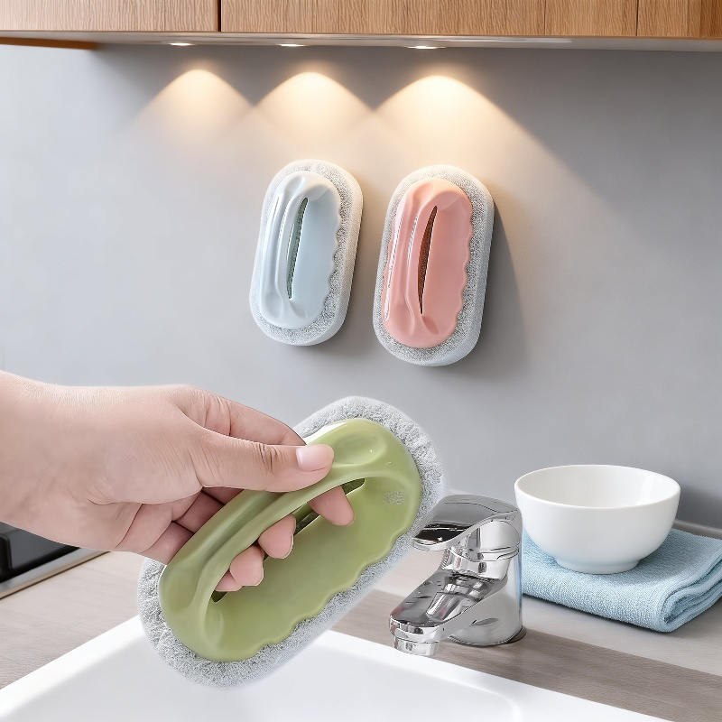 Bathroom cleaning brush with sponge for deep cleaning