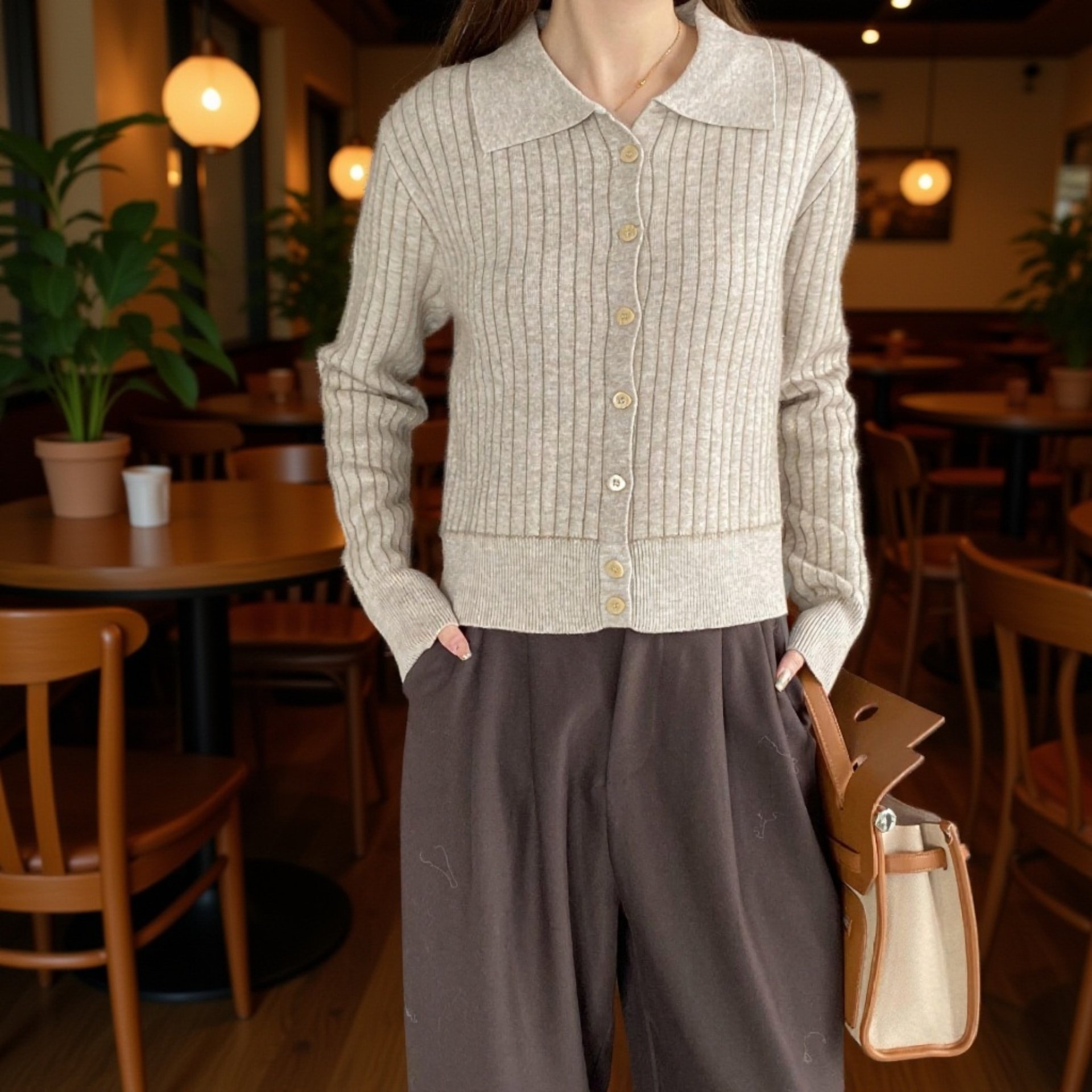 여자 긴팔 니트 카디건+문예 감성 출퇴근 니트 상의