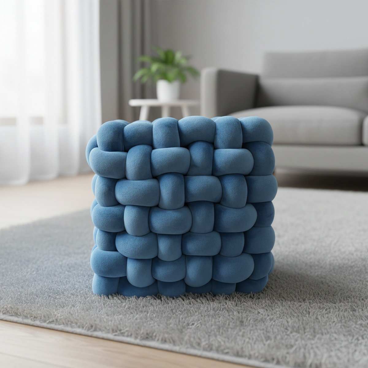 Cozy Woven Knot Cushion on modern sofa