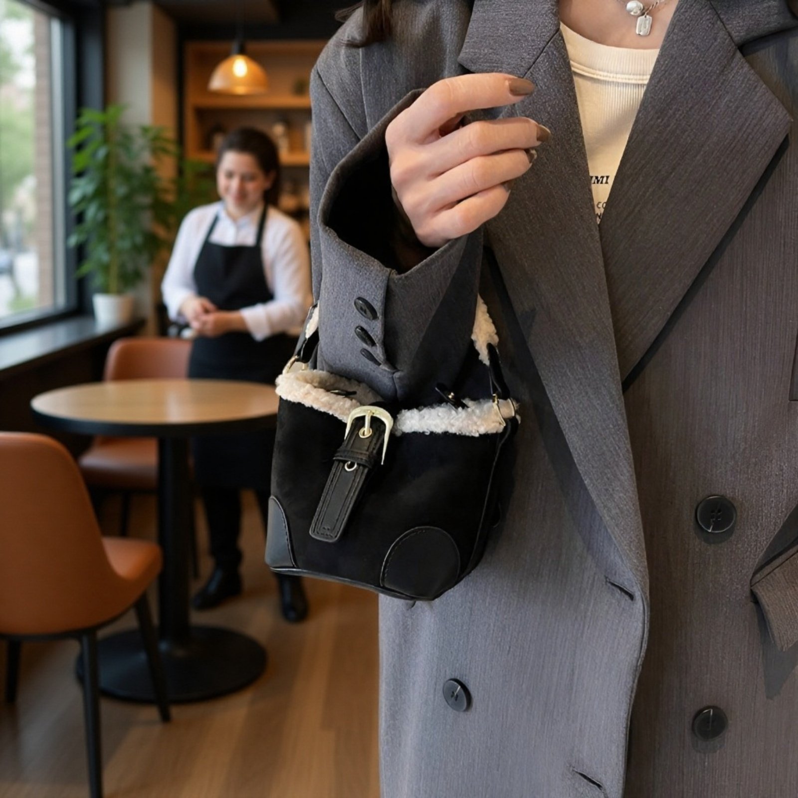 ミニバイカラーボアバケットバッグ