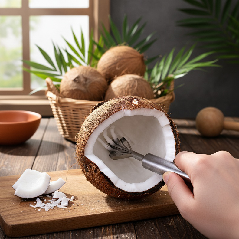 Détail de la lame de la râpe à noix de coco