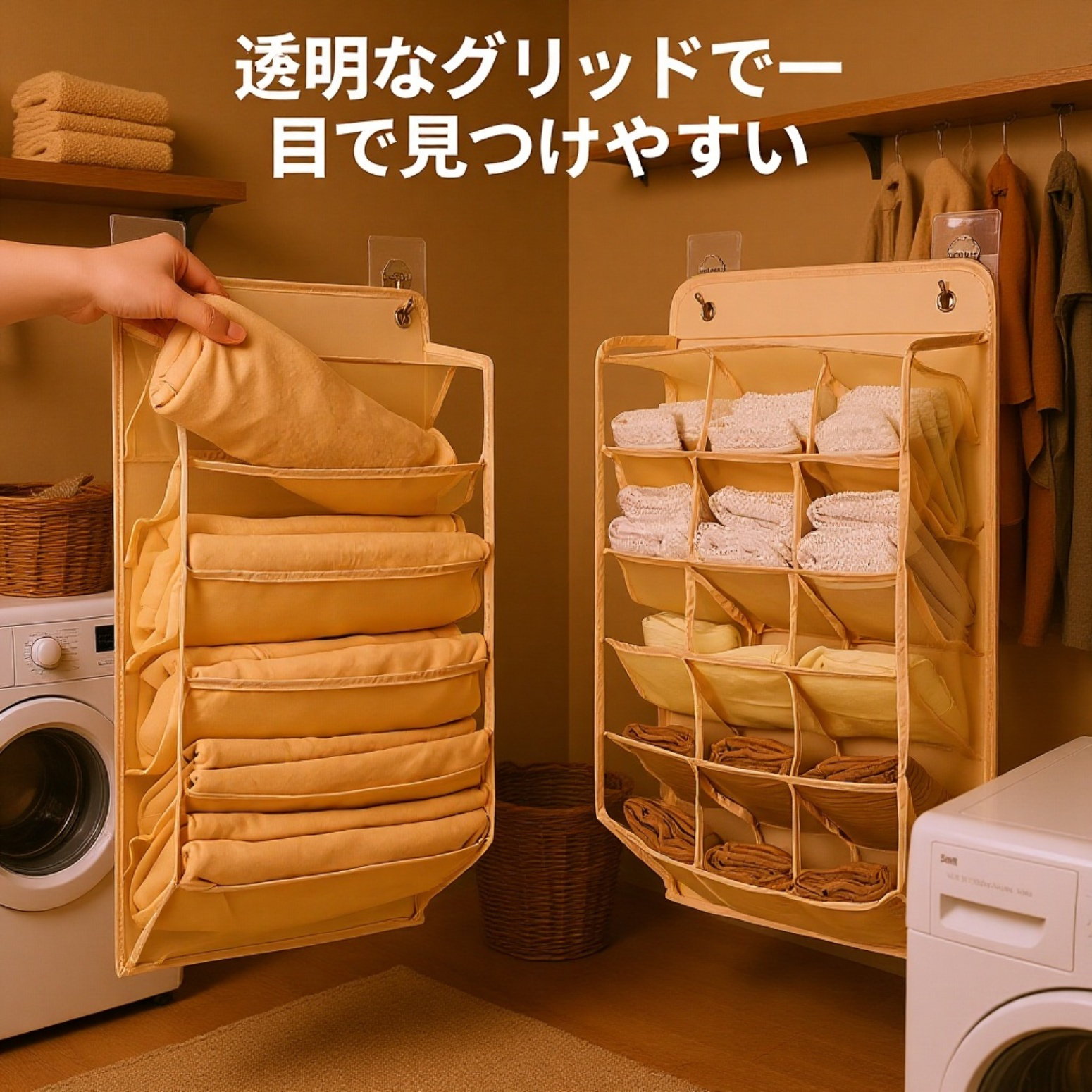 ドアの後ろに掛けられる壁掛け式下着収納バッグ