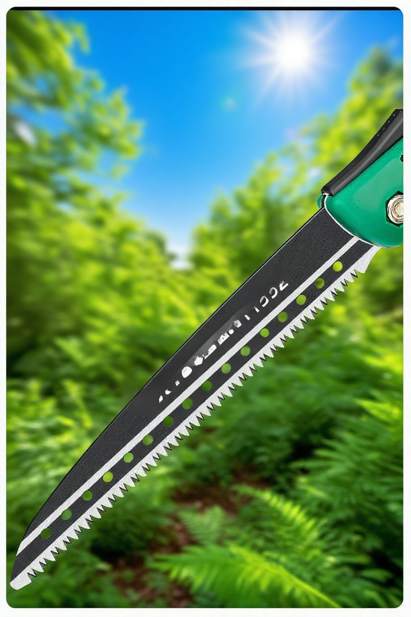 Detail ostrých zubů truhlářské skládací pily