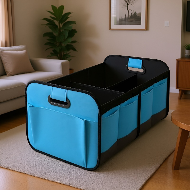 Caja organizadora plegable de tela Oxford para coche, gran capacidad con compartimentos múltiples