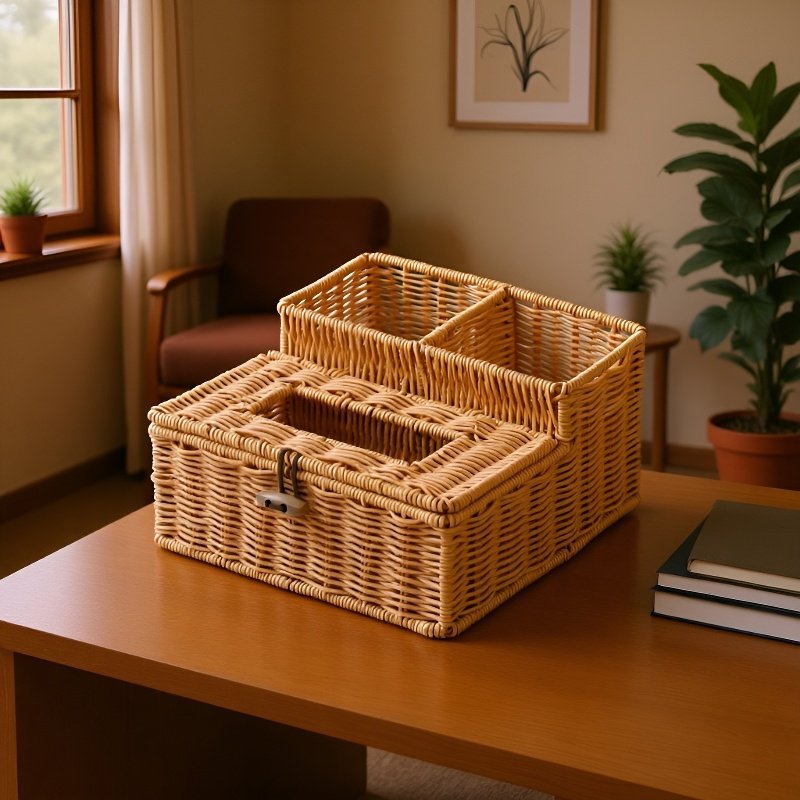 علبة مناديل مكتبية من الخيزران