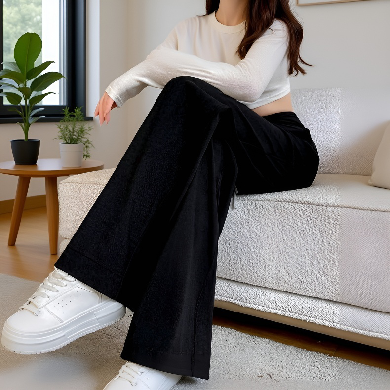 정장 캐주얼 바지 여 추동 긴바지 하이웨스트 슬림 스판 일자 바지 포켓 상어 가죽 슬랙스