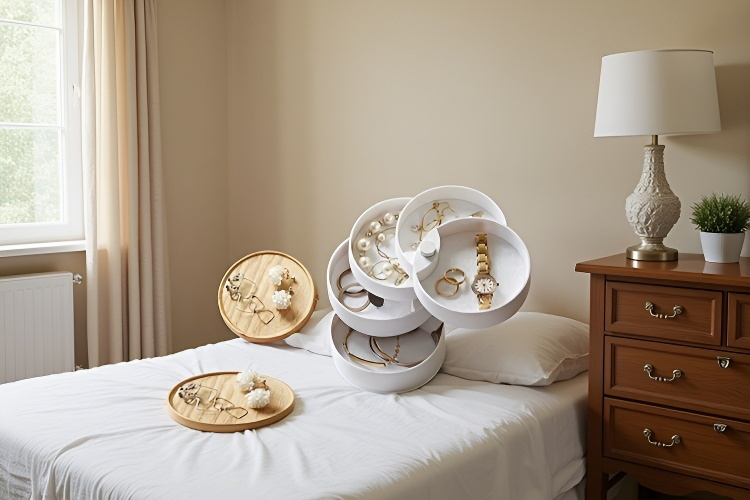 多層デスクトップベルベット防塵ジュエリー収納ボックス 全体画像