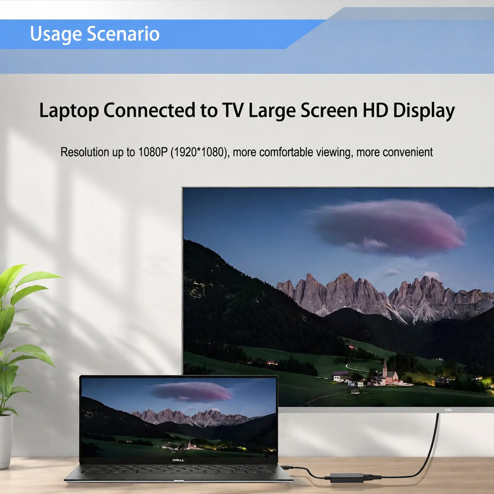 USB to HDMI adapter connected to laptop