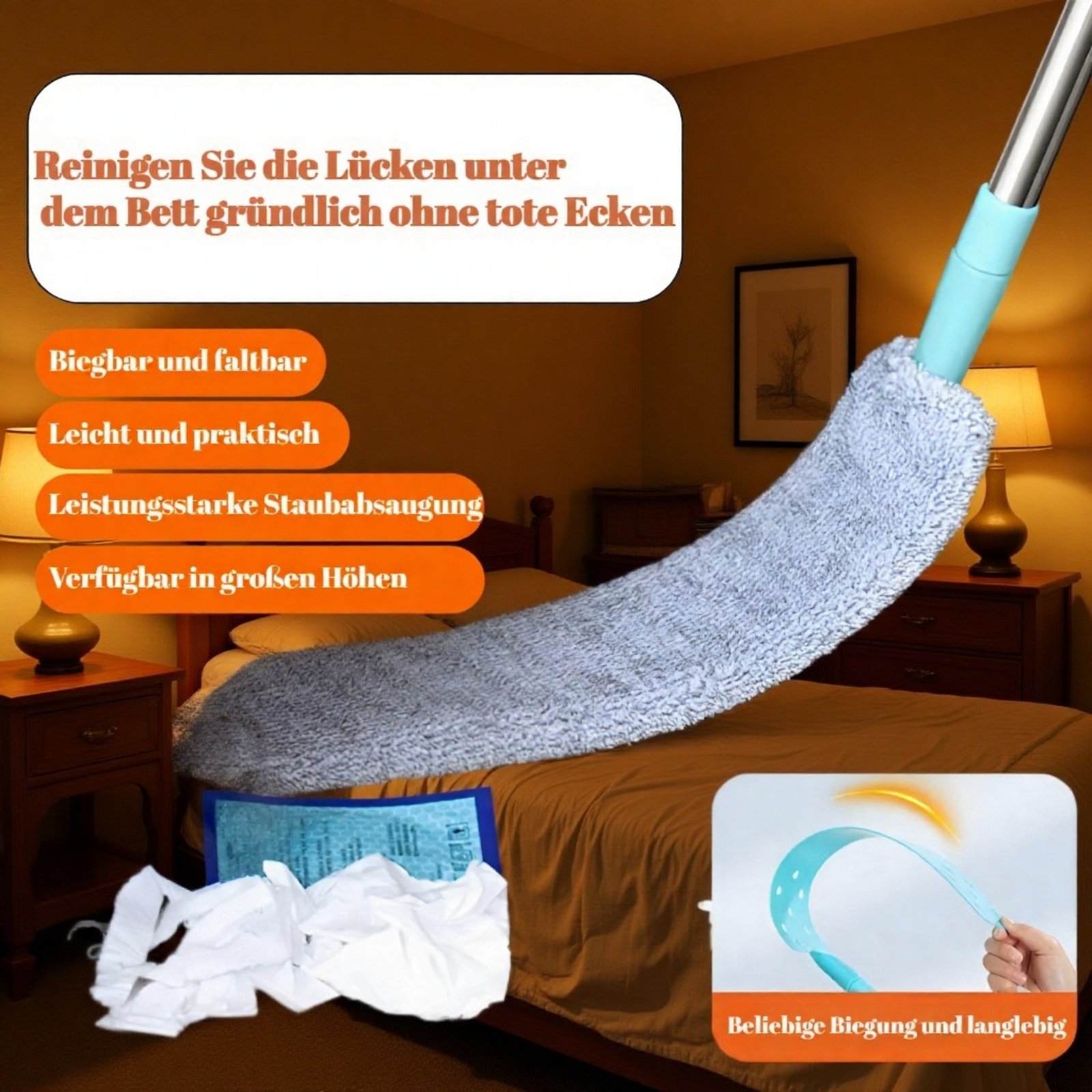 Verlängerbarer Staubwedel für den Haushalt, ausziehbare Reinigungsbürste