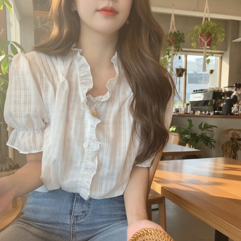 정교한 자수 순면 여성 셔츠