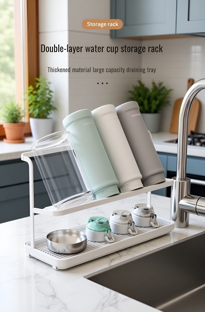 Double-layer kitchen countertop cup rack for mugs and glasses