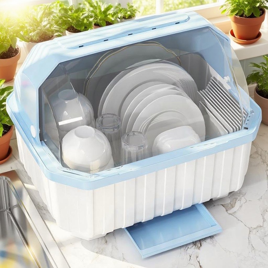 부엌 에는 덮개 식기 와 그릇 쟁반 수납대 가 있다