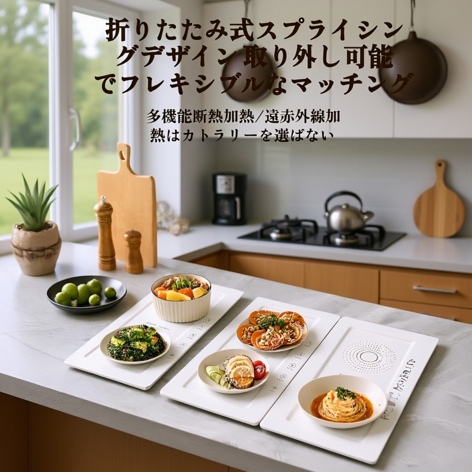 多機能折りたたみ式保温プレート付き家庭用ダイニングテーブル