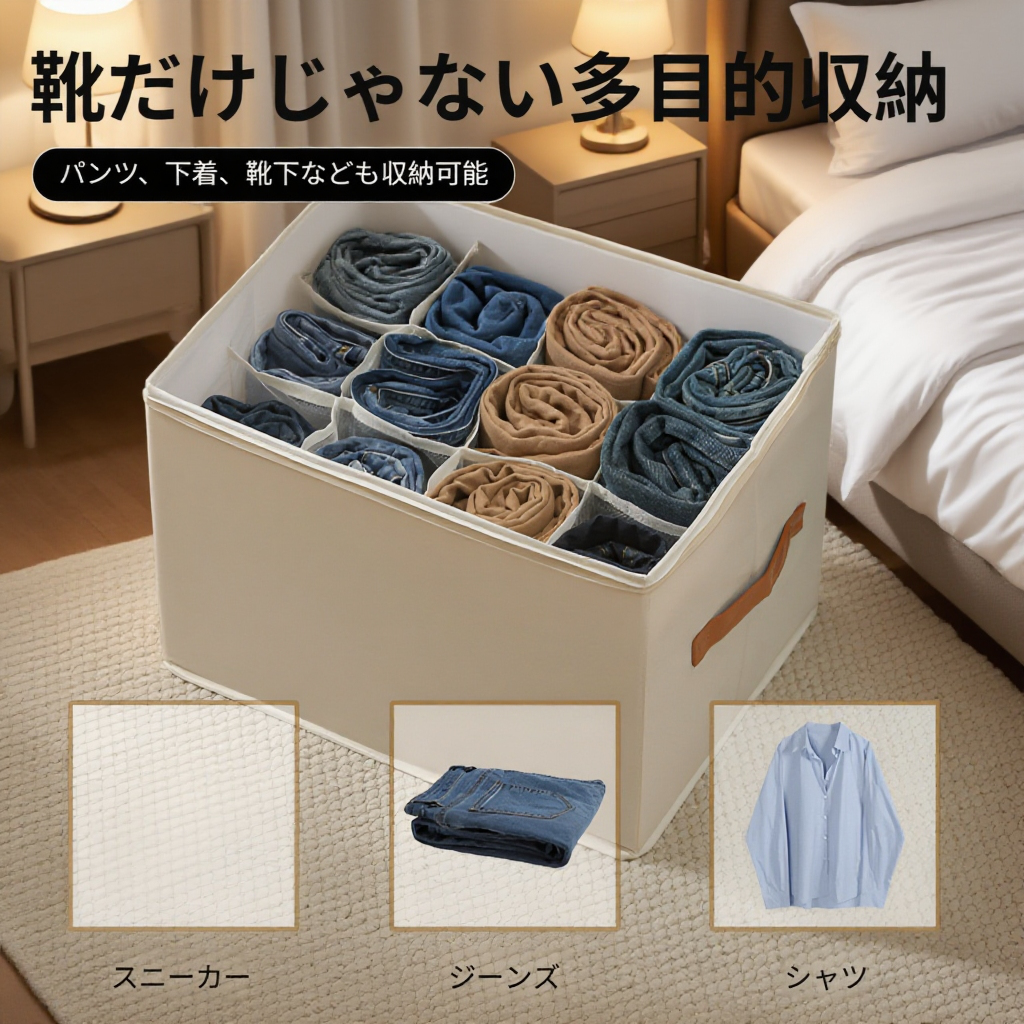 靴収納ボックス 折りたたみ式カバー付き 見える靴箱