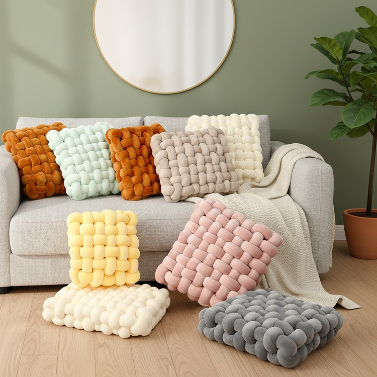  Cozy Woven Knot Cushion, Plush Sofa Pillow for Modern Home Interiors