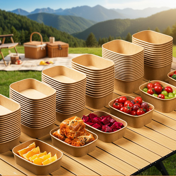 Kraft Paper Rectangular Lunch Box for Takeout and Fast Food