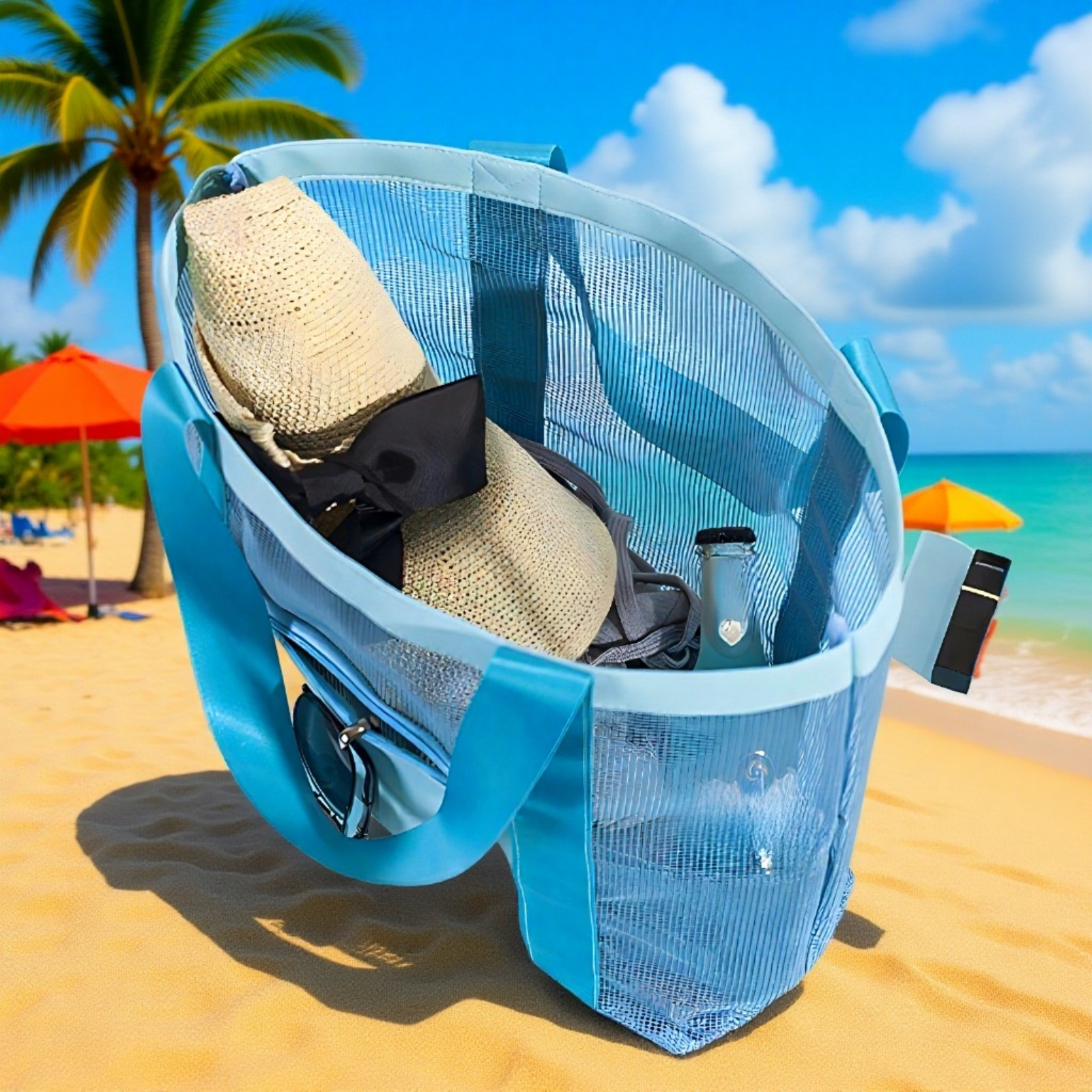 アウトドア用手提げ収納バッグ PVCメッシュショルダー収納袋