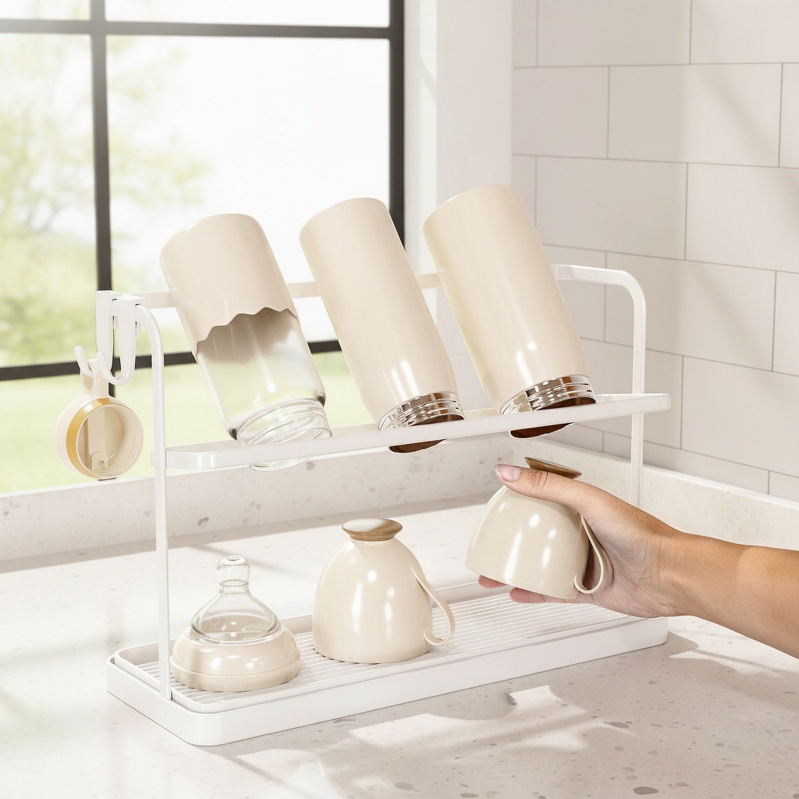 Feng home restaurant kitchen desktop double layer inverted drain cup rack tea set tea cup storage ra