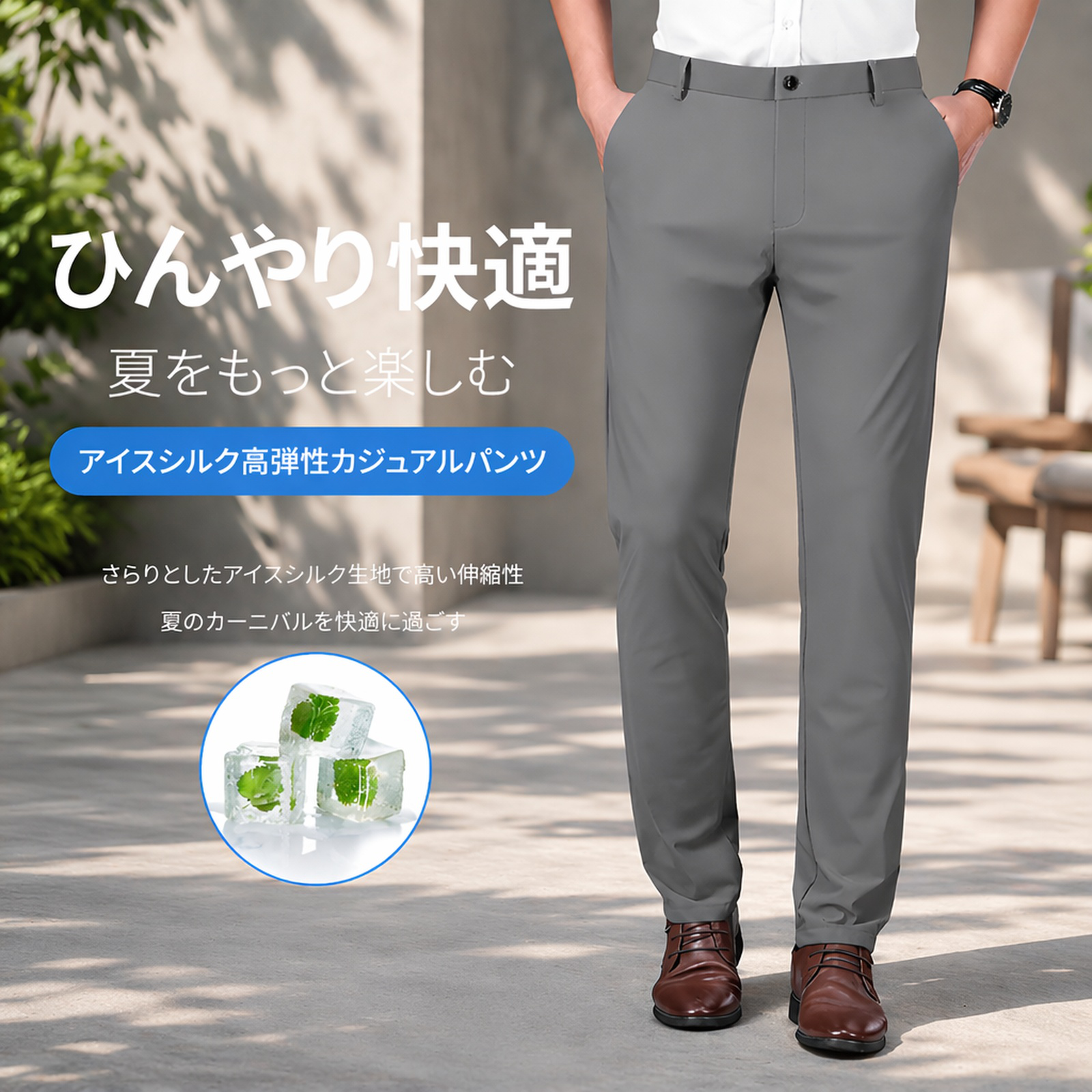 メンズアイスシルク通気カジュアルスラックス