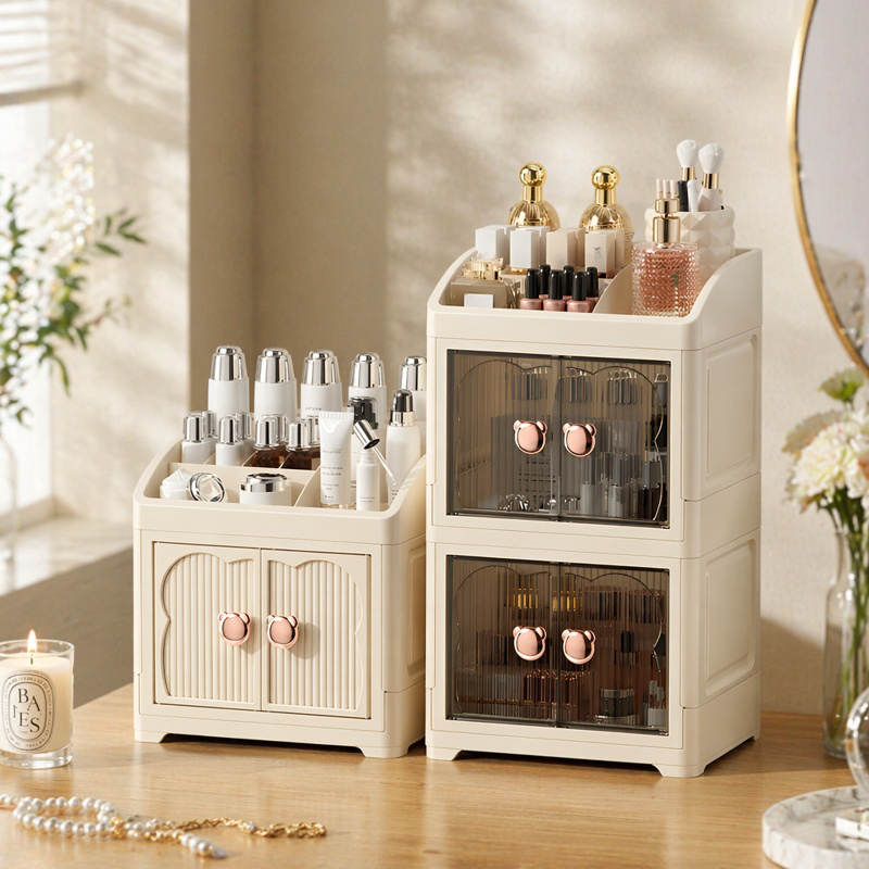 Spacious makeup organizer with drawers for cosmetics and skincare products