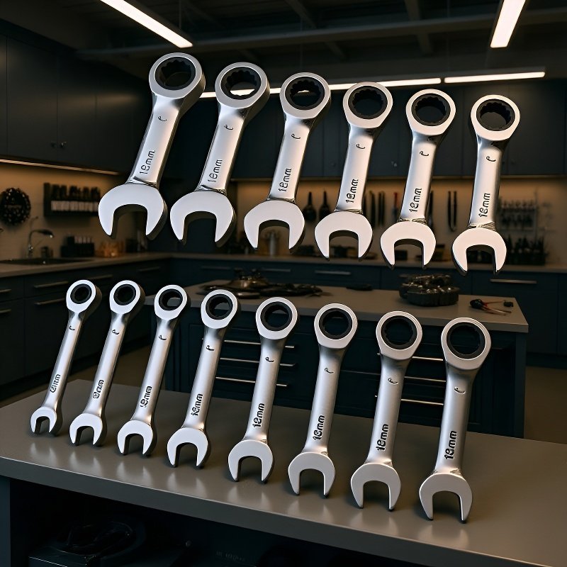 단손잡이 래칫 스패너 세트 6-19mm 크롬바나듐강 박스 및 오픈엔드 핸드툴