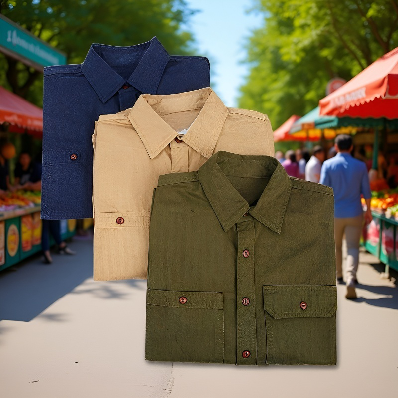 日本製ワークウェア長袖シャツのヘリンボーン柄ディテール