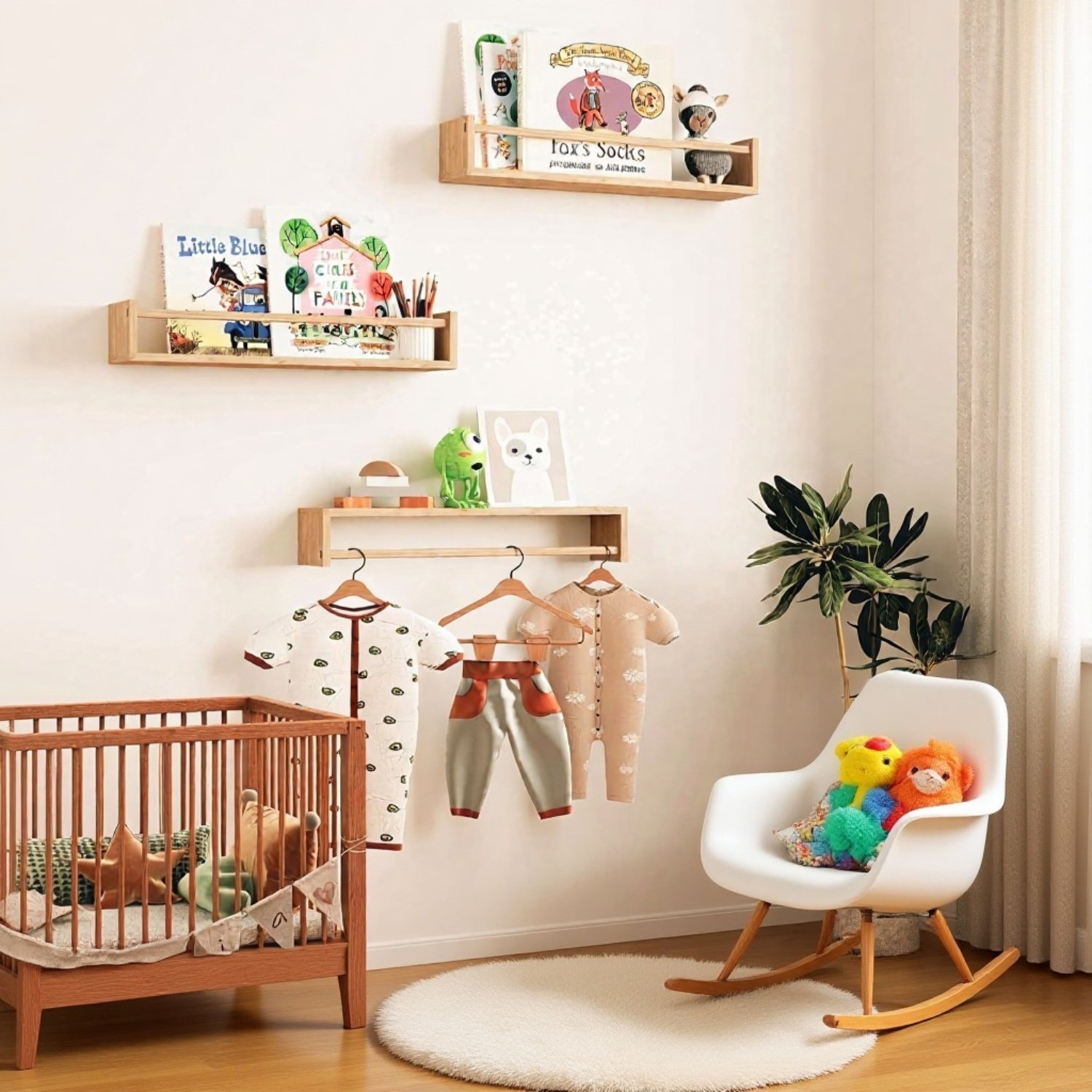 天然木製壁掛け収納棚 キッチン調味料ラック