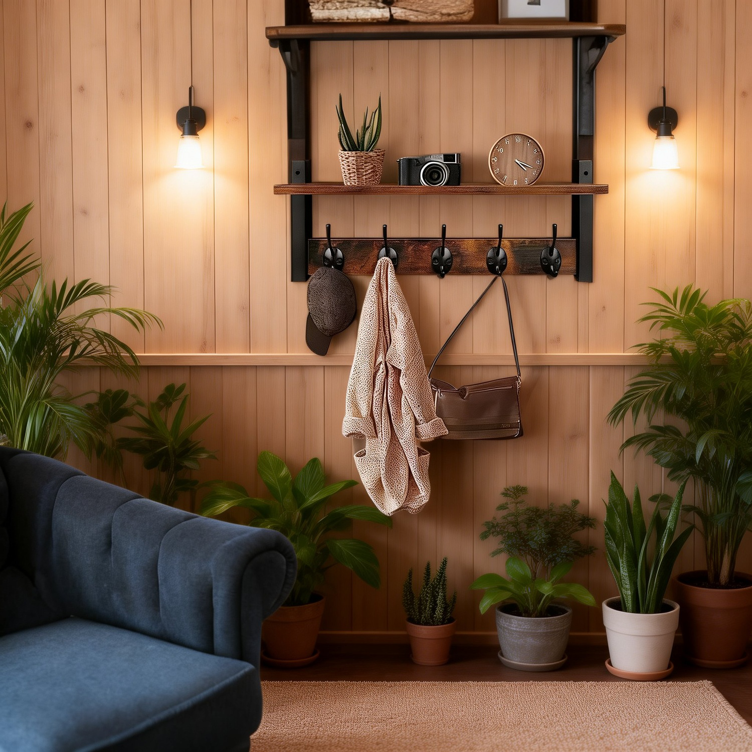 リビング用木製壁掛けラック 玄関キー収納棚