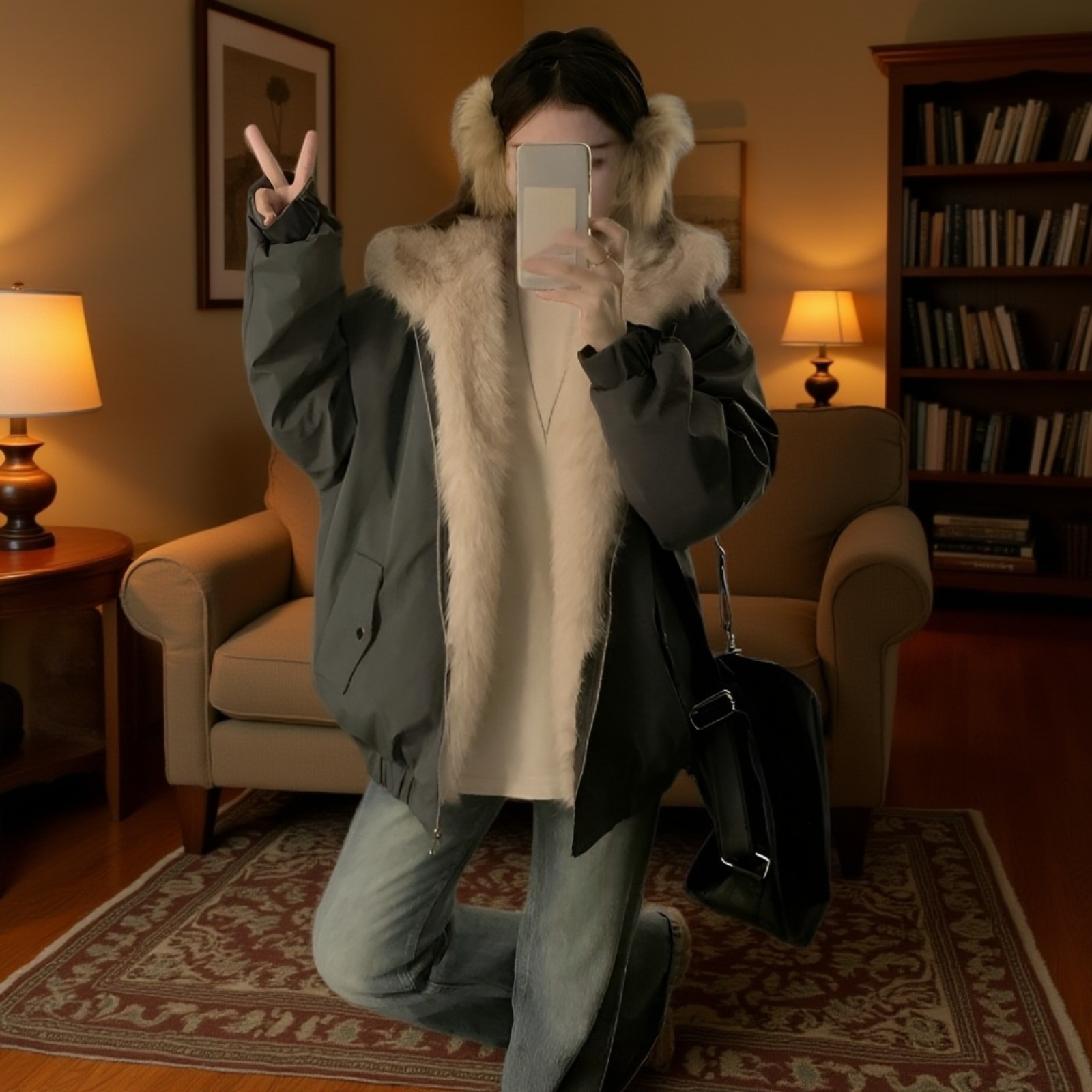 여성 아메리칸 스트리트 패딩 쇼트 양면 도톰한 코트 퍼 후드 패딩 겨울 기모 코트