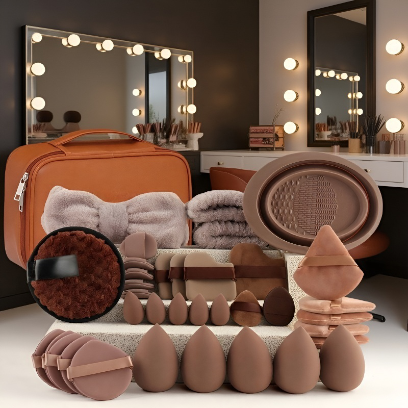 67-teiliges Make-up-Pinsel und Puderquasten Set, großes Schminkwerkzeugset, Kaffeefarbe