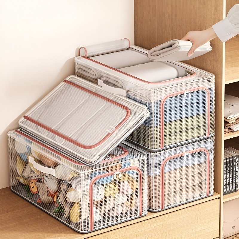 Nueva caja de almacenamiento de ropa de malla de PVC transparente, caja de almacenamiento de ropa pa