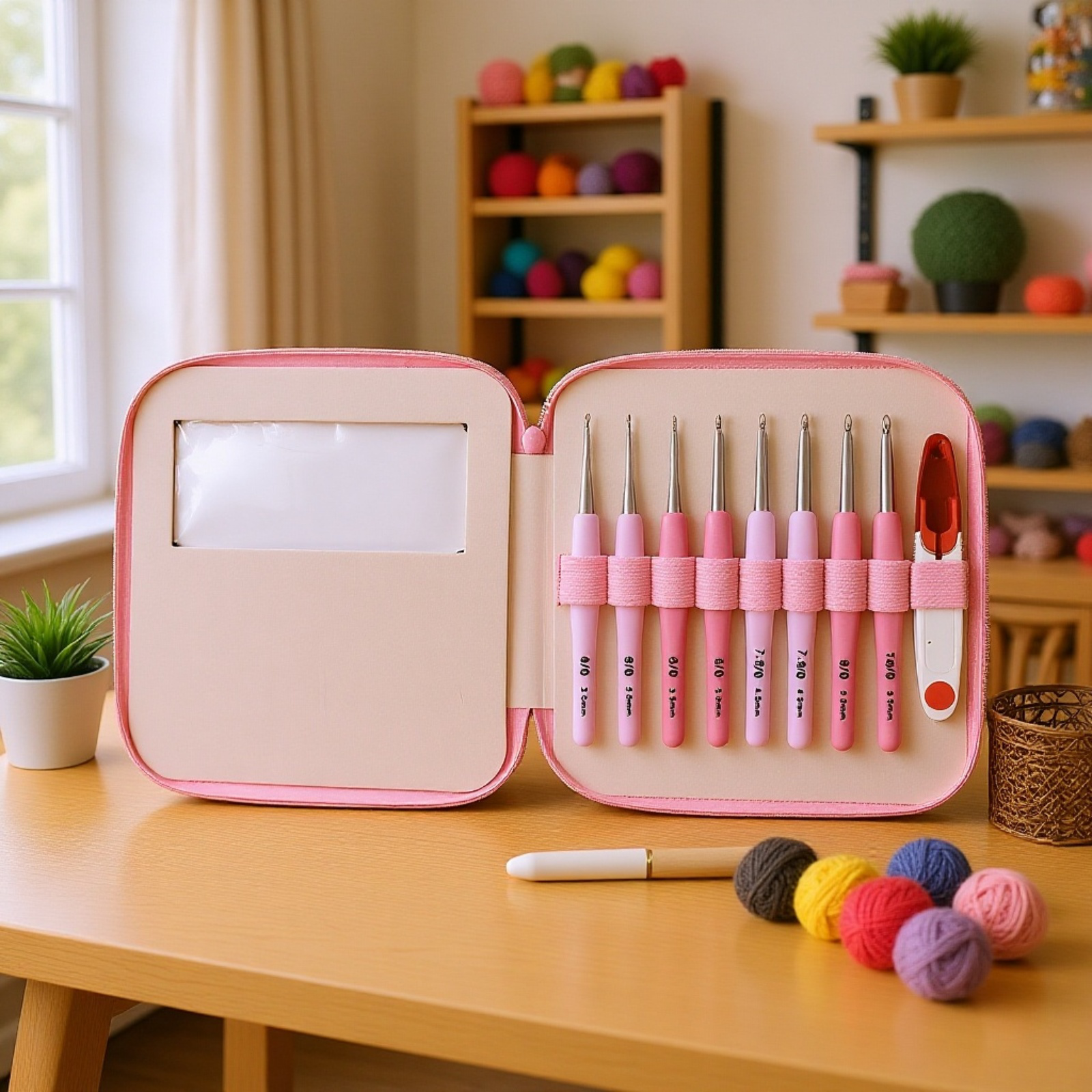 赤いソフトグリップ付きかぎ針セット