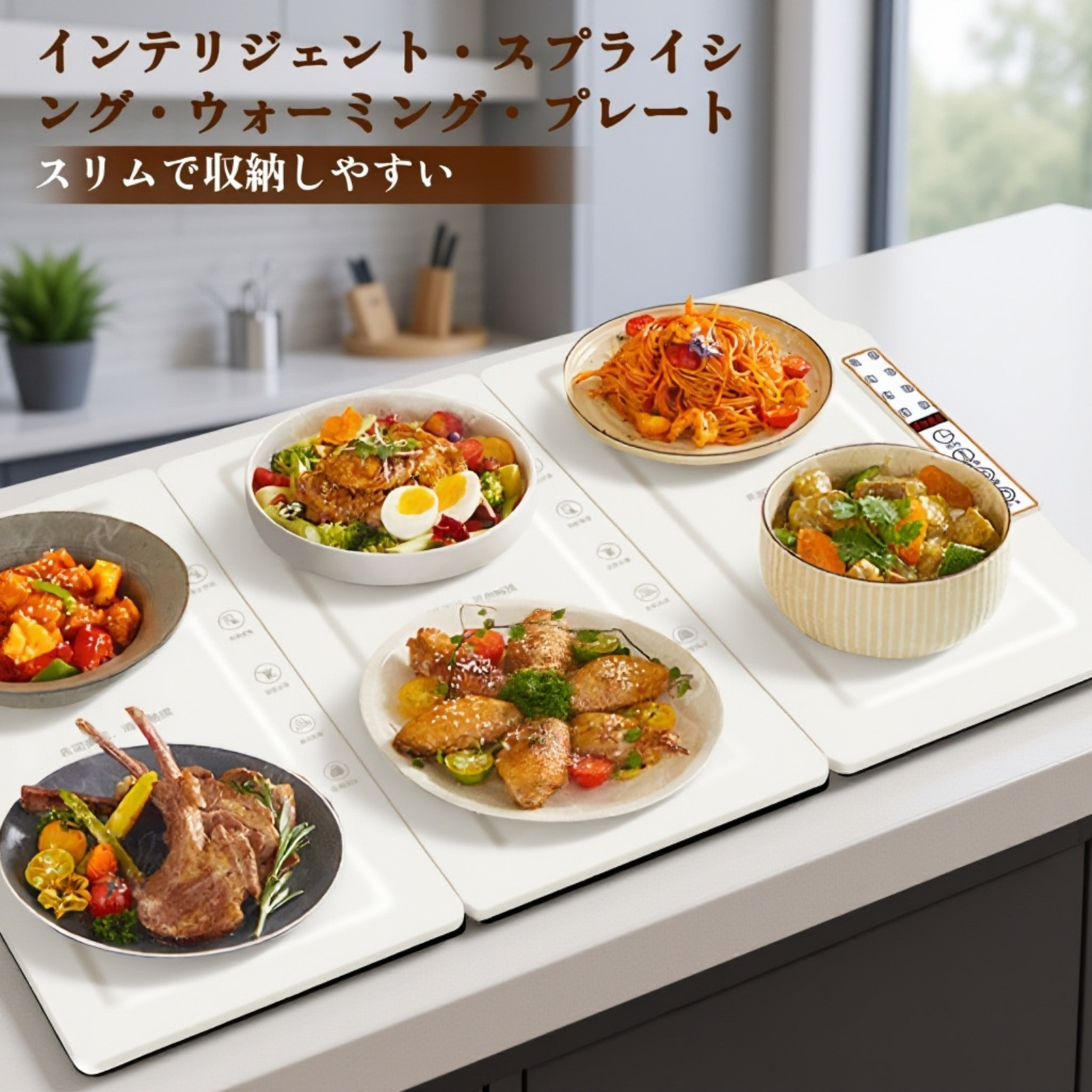 多機能折りたたみ式保温プレート付き家庭用ダイニングテーブル